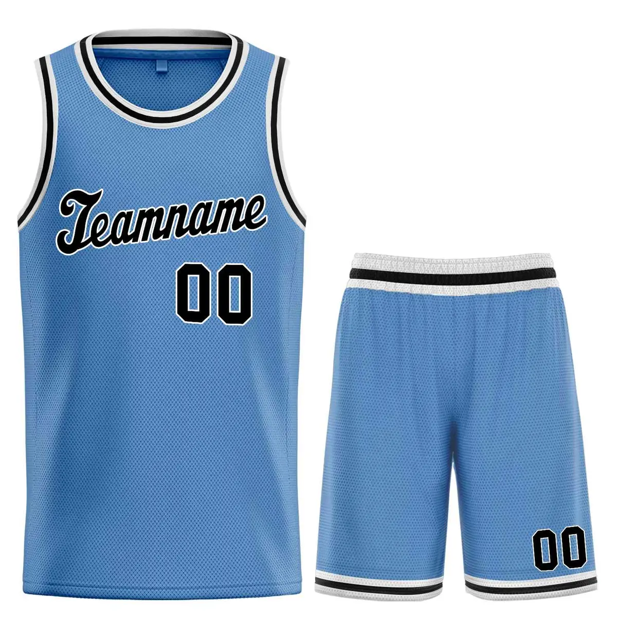 Light Blue Black-White Classic Basketball Jersey