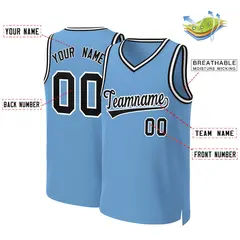 Light Blue Black-White Classic Basketball Jersey 2