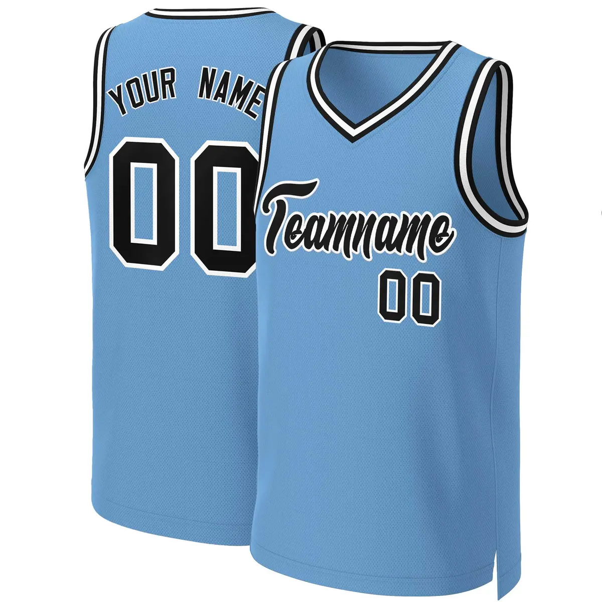 Light Blue Black-White Classic Basketball Jersey