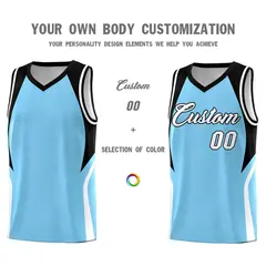 Light Blue Black White Color Block Basketball Jersey 3