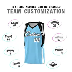 Light Blue Black White Color Block Basketball Jersey 4