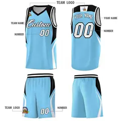 Light Blue Black White Color Block Basketball Jersey 5