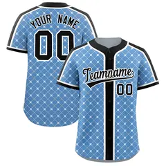 Light Blue Black-White Plaid Authentic Baseball Jersey