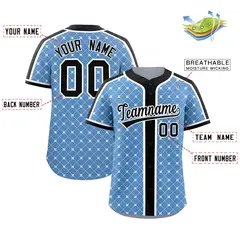 Light Blue Black-White Plaid Authentic Baseball Jersey 2
