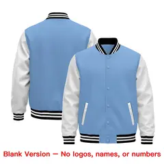 Light Blue Black White Raglan Varsity Full-Snap Leather Sleeves Letterman Jacket 5