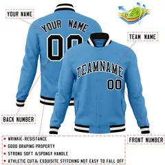 Light Blue Black-White Varsity Full-Snap Letterman Jacket 4