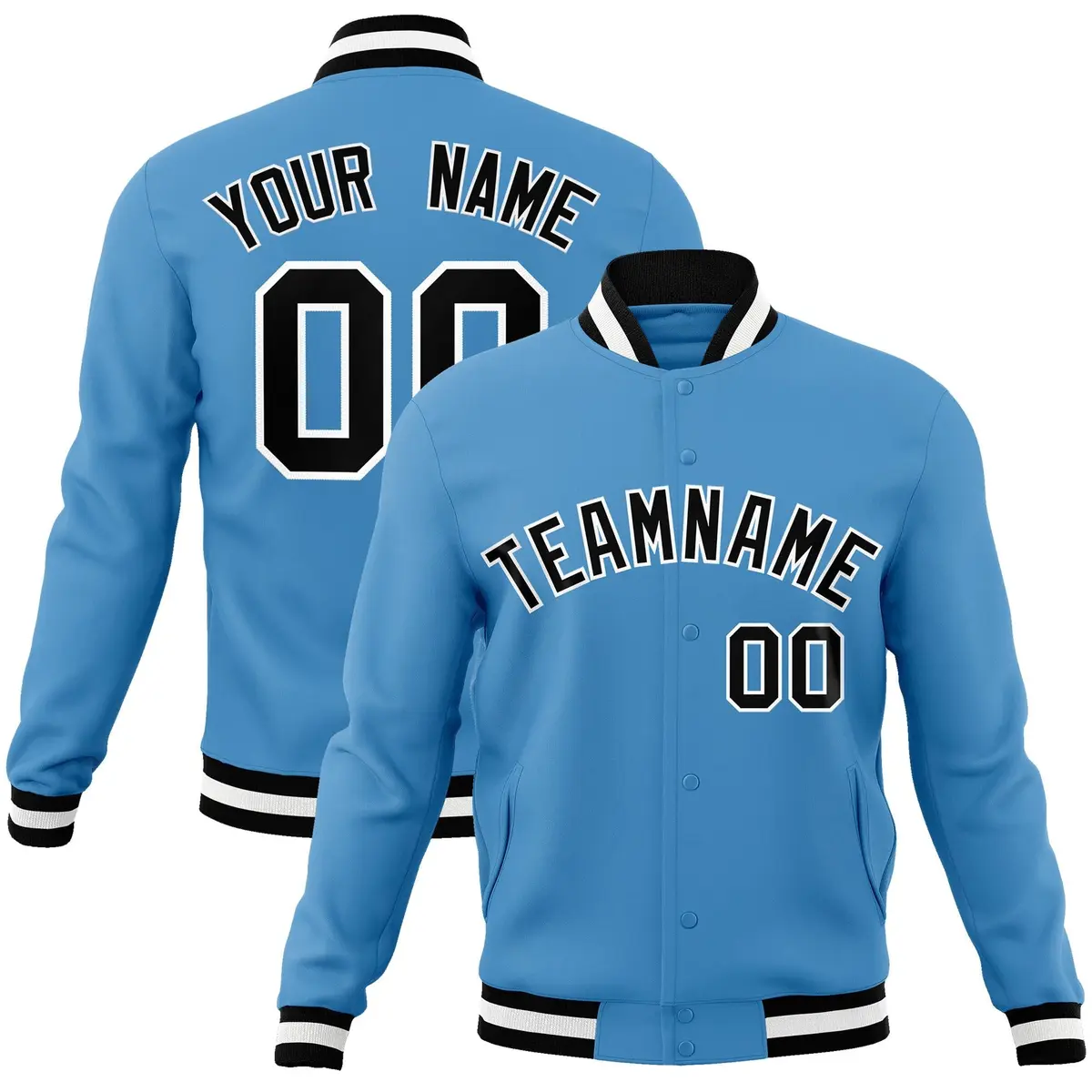 Light Blue Black-White Varsity Full-Snap Letterman Jacket