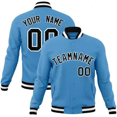 Light Blue Black-White Varsity Full-Snap Letterman Jacket