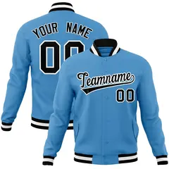 Light Blue Black-White Varsity Full-Snap Letterman Jacket