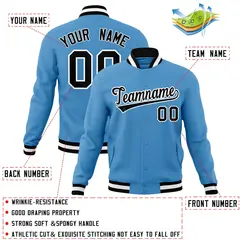Light Blue Black-White Varsity Full-Snap Letterman Jacket 4