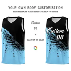 Light Blue Black Wing Pattern Basketball Jersey 3
