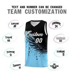 Light Blue Black Wing Pattern Basketball Jersey 4