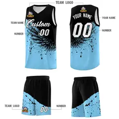 Light Blue Black Wing Pattern Basketball Jersey 5