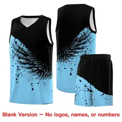 Light Blue Black Wing Pattern Basketball Jersey 7