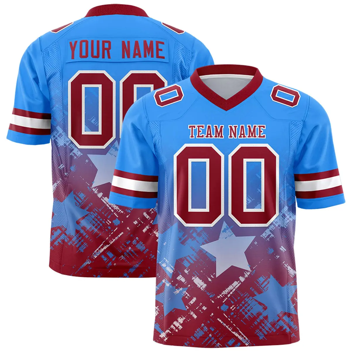 Light Blue Cardinal Star Gradient Flag Football Jersey