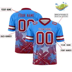 Light Blue Cardinal Star Gradient Flag Football Jersey 2