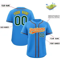 Light Blue Classic Style Baseball Jersey Uniform 2