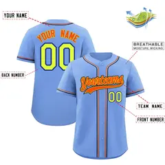 Light Blue Classic Style Lightweight Baseball Jersey 2
