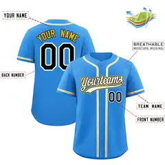 Light Blue Classic Style Lightweight Baseball Jersey 2