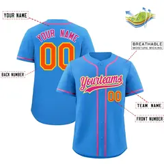 Light Blue Classic Style Lightweight Baseball Jersey 2