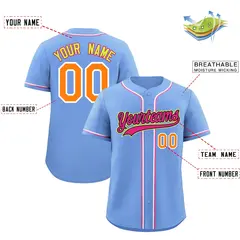 Light Blue Classic Style Lightweight Baseball Jersey 2