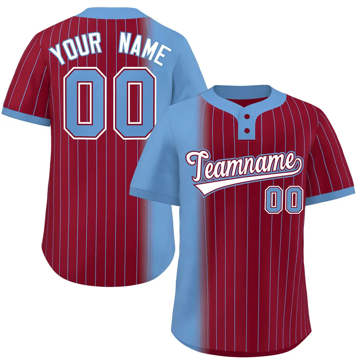 Light Blue Crimson Gradient Stripe Two-Button Softball Jersey