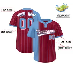Light Blue Crimson Gradient Stripe Two-Button Softball Jersey 2