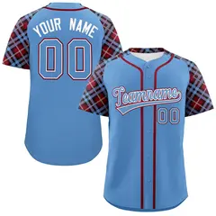 Light Blue-Crimson Raglan Sleeves Authentic Baseball Jersey 1