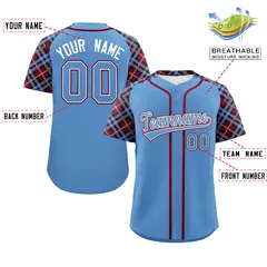 Light Blue-Crimson Raglan Sleeves Authentic Baseball Jersey 2