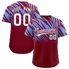 Light Blue Crimson Tiger Stripe Gradient Baseball Jersey 1