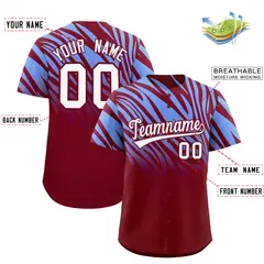 Light Blue Crimson Tiger Stripe Gradient Baseball Jersey 2