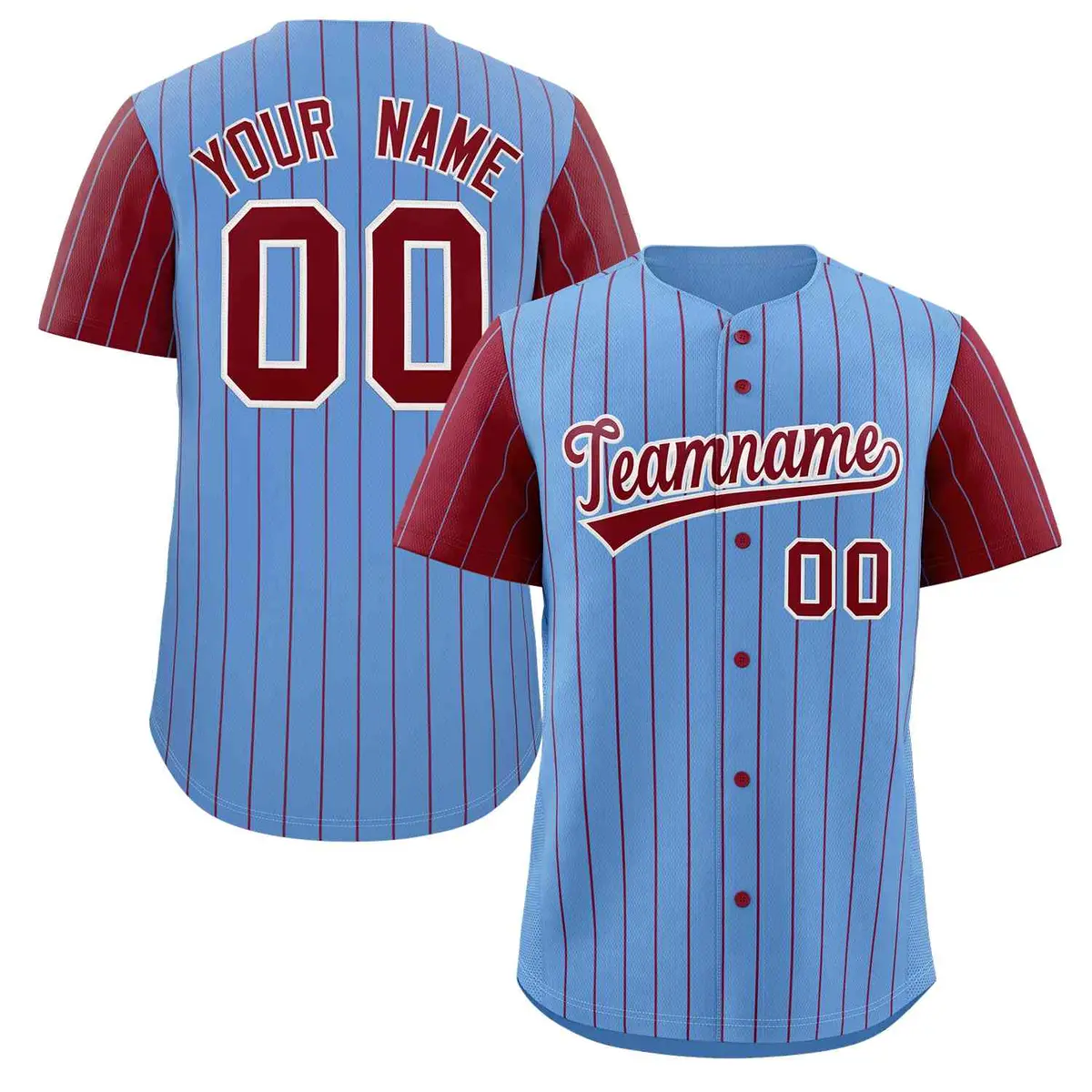 Light Blue Crimson-White Stripe Raglan Baseball Jersey