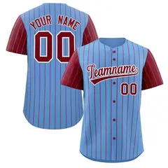 Light Blue Crimson-White Stripe Raglan Baseball Jersey 1