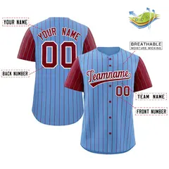Light Blue Crimson-White Stripe Raglan Baseball Jersey 2