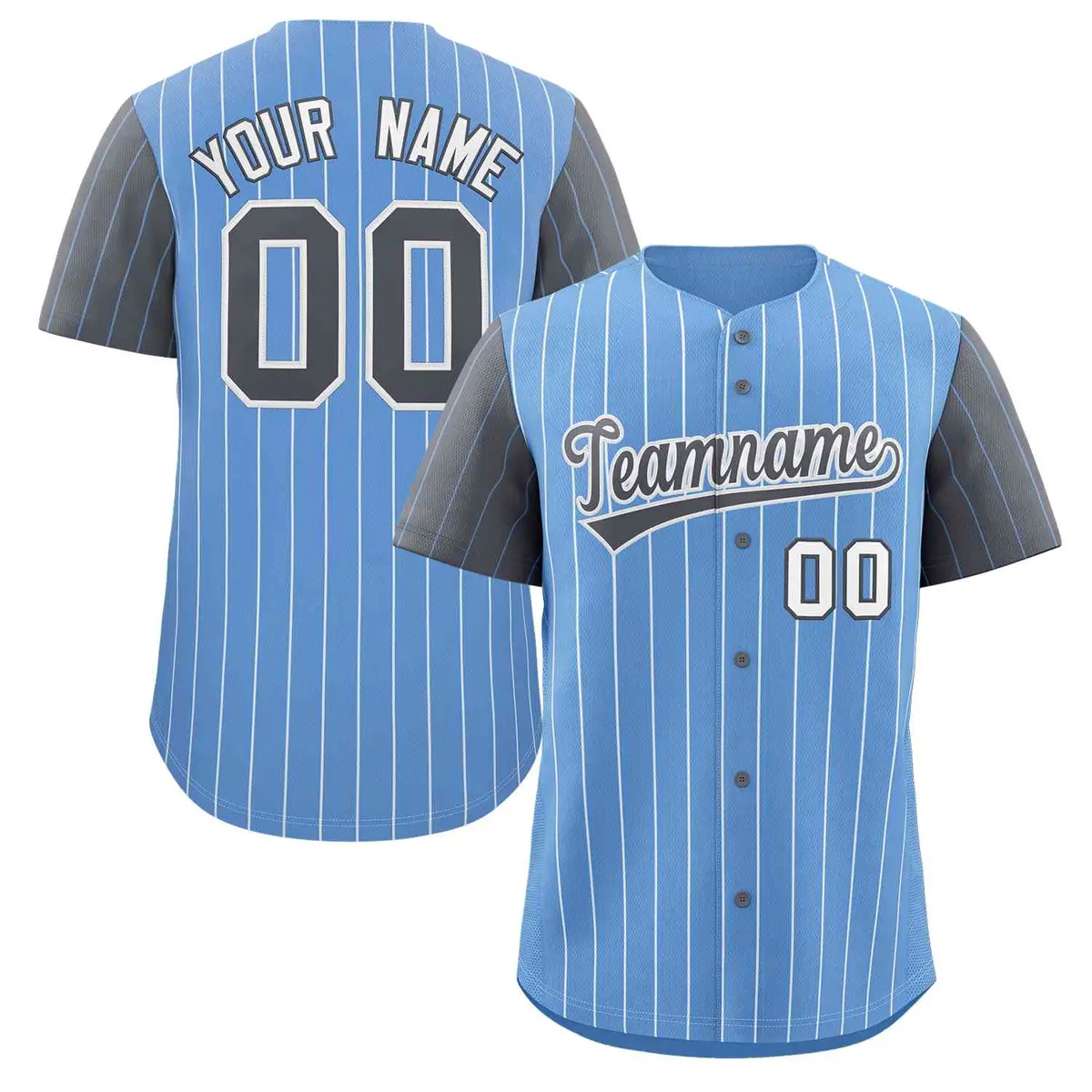Light Blue Dark Gray-White Stripe Raglan Baseball Jersey