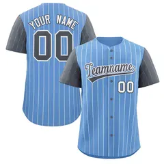 Light Blue Dark Gray-White Stripe Raglan Baseball Jersey 1