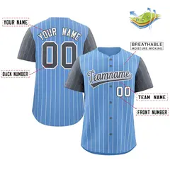 Light Blue Dark Gray-White Stripe Raglan Baseball Jersey 2