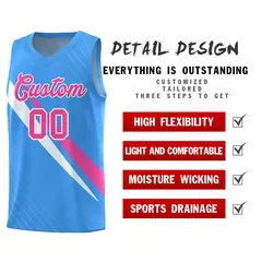 Light Blue Diagonal Pinstripe Color Block Basketball Jersey 2