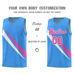 Light Blue Diagonal Pinstripe Color Block Basketball Jersey 3