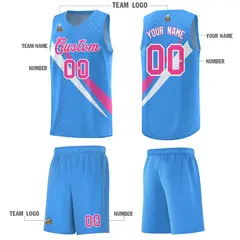 Light Blue Diagonal Pinstripe Color Block Basketball Jersey 5
