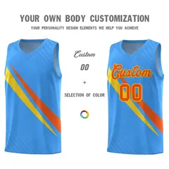 Light Blue Diagonal Pinstripe Color Block Basketball Jersey 3