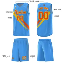 Light Blue Diagonal Pinstripe Color Block Basketball Jersey 5