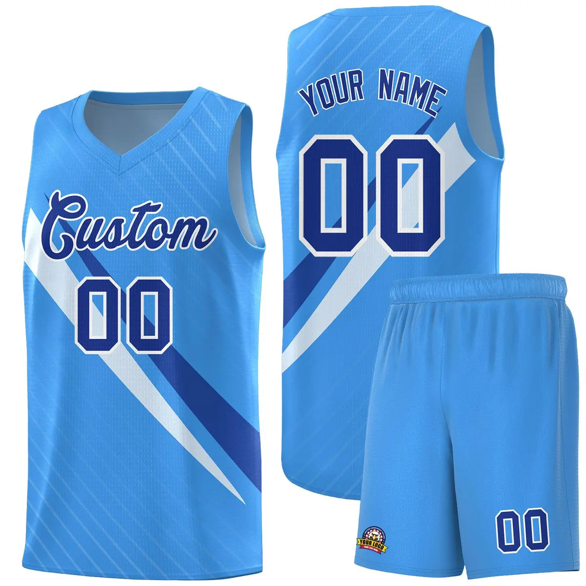 Light Blue Diagonal Pinstripe Color Block Basketball Jersey
