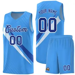 Light Blue Diagonal Pinstripe Color Block Basketball Jersey 1