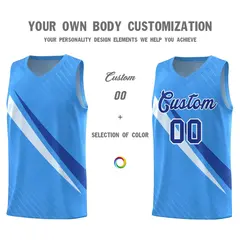 Light Blue Diagonal Pinstripe Color Block Basketball Jersey 3