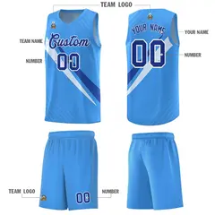 Light Blue Diagonal Pinstripe Color Block Basketball Jersey 5