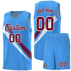 Light Blue Diagonal Pinstripe Color Block Basketball Jersey 1
