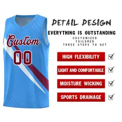 Light Blue Diagonal Pinstripe Color Block Basketball Jersey 2