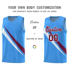 Light Blue Diagonal Pinstripe Color Block Basketball Jersey 3
