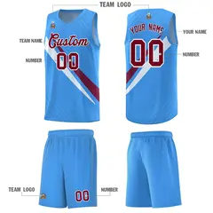 Light Blue Diagonal Pinstripe Color Block Basketball Jersey 5